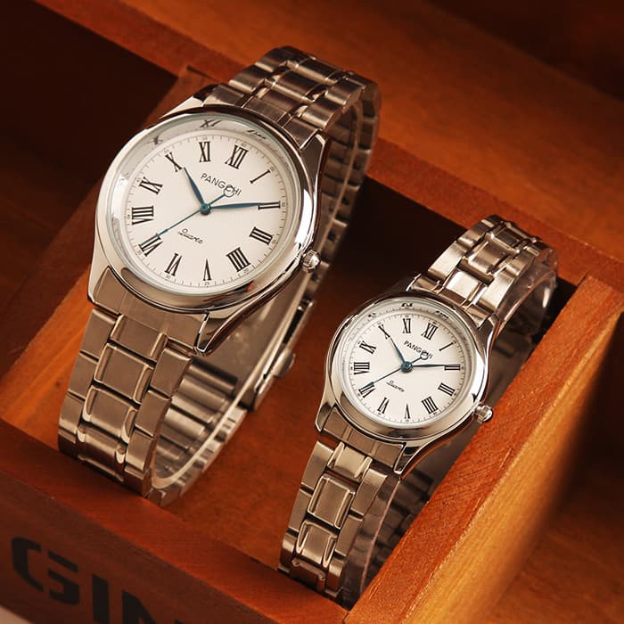 Genuíno Pengzhi relógio feminino elegante escala Numeral romano estilo Casual pulseira de aço relógio de quartzo masculi