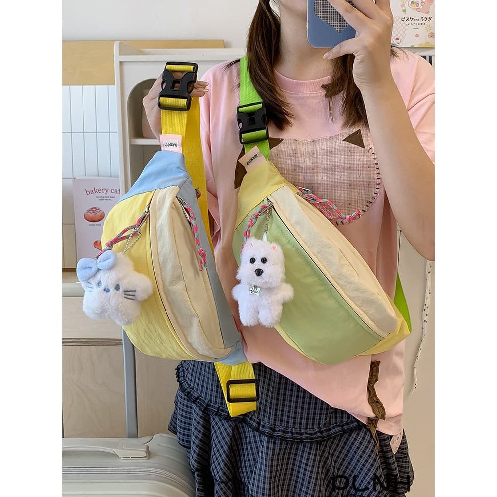 Novo estilo contraste cor dopamina saco de peito meninas estilo Casual All-Match simples saco do mensageiro masculino es