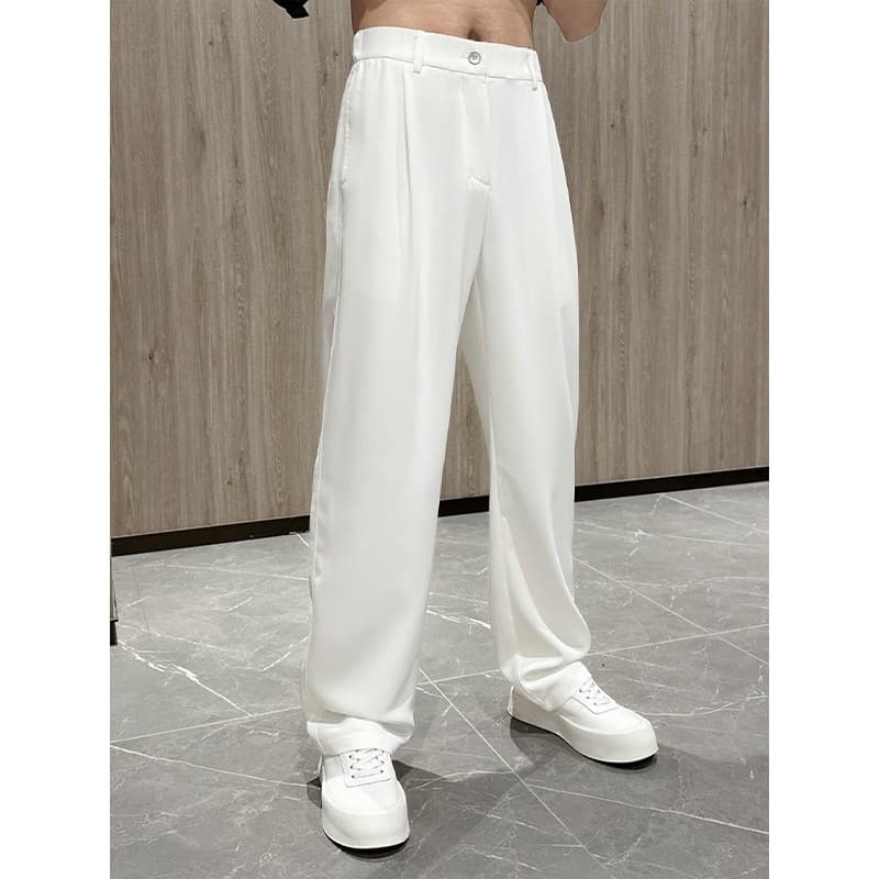 Street Wear Nápoles Drape Calças Brancas Retas Masculinas Na Moda Solta Calças de Perna Larga Calças Casuais All-Match