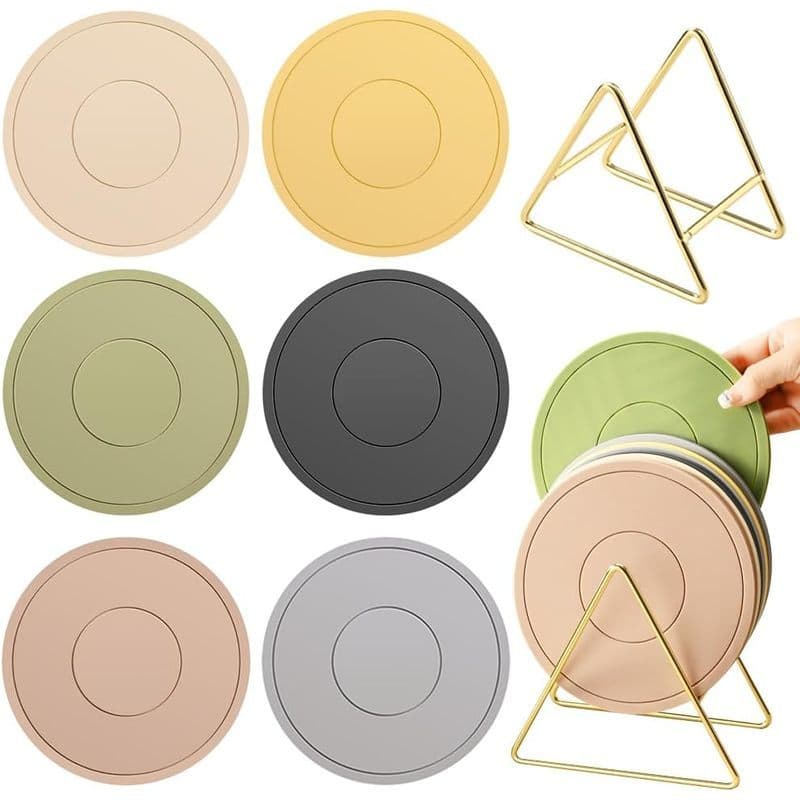 H & Amp ; W 6 Unidades De Porta-Panelas Espessados , Trivets De Silicone , Com 1 Suporte Triangular