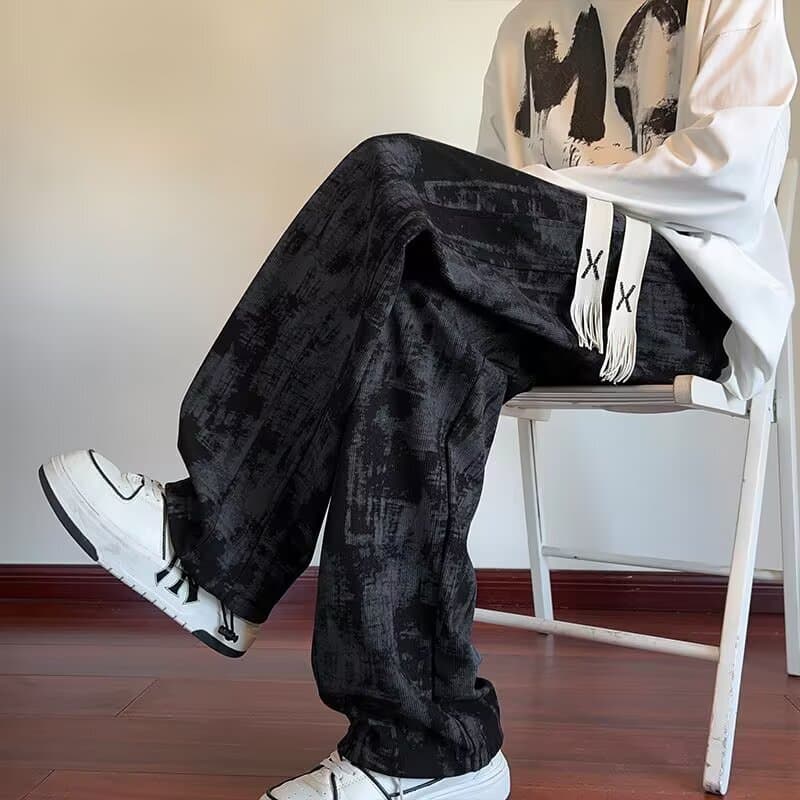 Primavera outono calças masculinas americanas soltas retas calças casuais Street Wear cordão na moda estilo Hong Kong ca