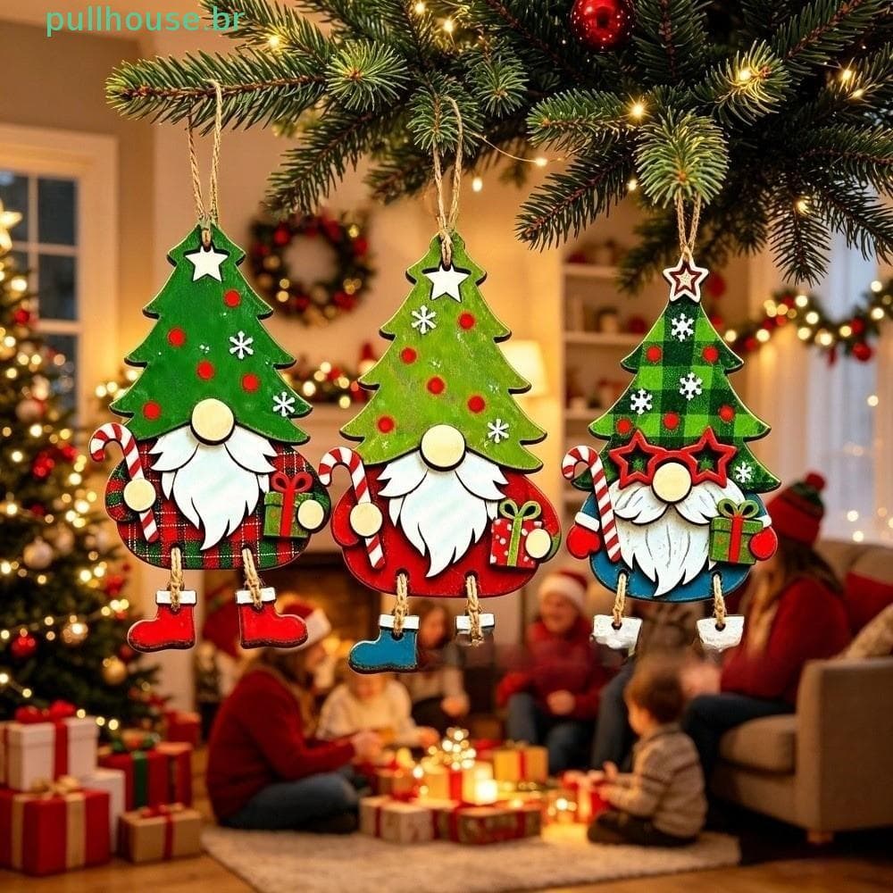 PULLHOUSE 3 Peças De Enfeites De Árvore De Natal , Pingente De Suspensão Plano 2D , Decoração De Elfo Papai Noel