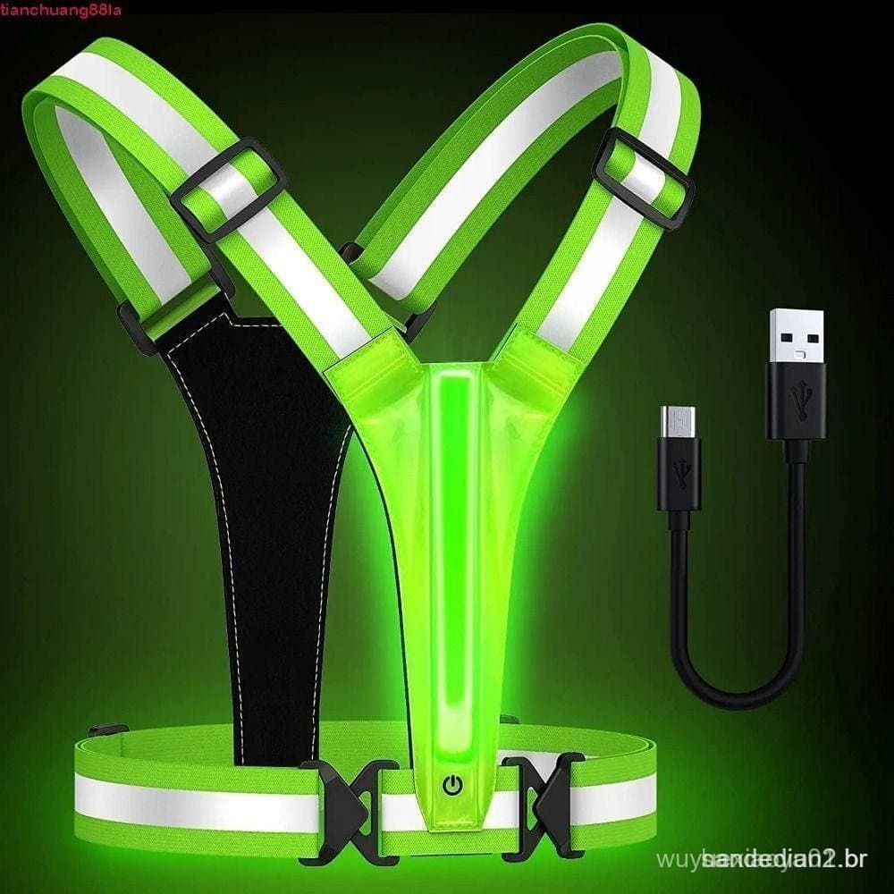 Colete Refletivo LED, Equipamento para Corrida com Faixa Refletiva Ajustável para Cintura/Ombro, Recarregável AULZ