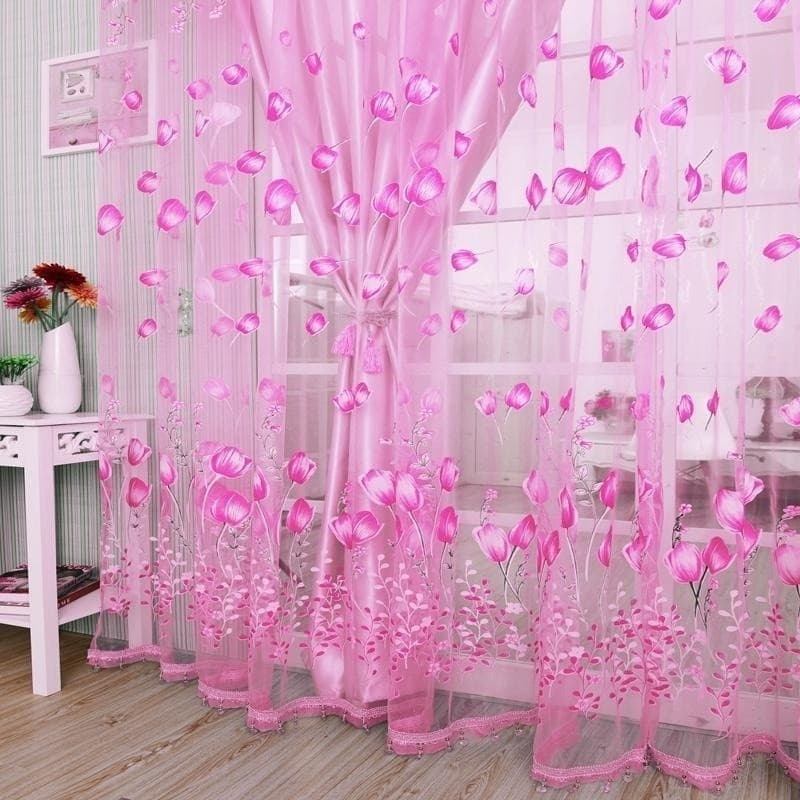 1 peça de cortina transparente com estampa de tulipas, adequada para decoração de quarto infantil/quarto.
