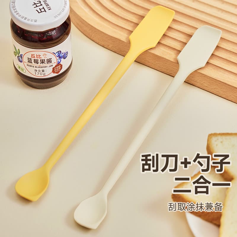 [2 em 1] Espátula japonesa de Silicone de duas cabeças, cabo longo, colher para mexer café, espátula de geléia, espátula