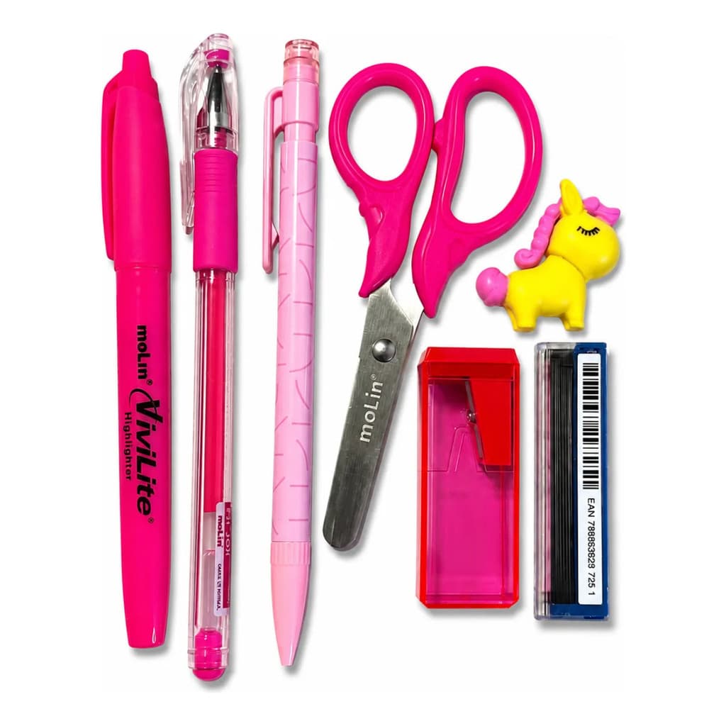 Kit Escolar Feminino Completo Menina Tesoura Lápis Caneta