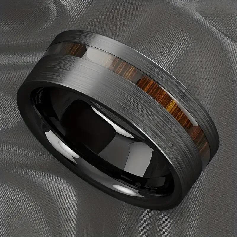 Anel de aço inoxidável com padrão de seda na lateral, preto, simples e elegante, anel masculino.