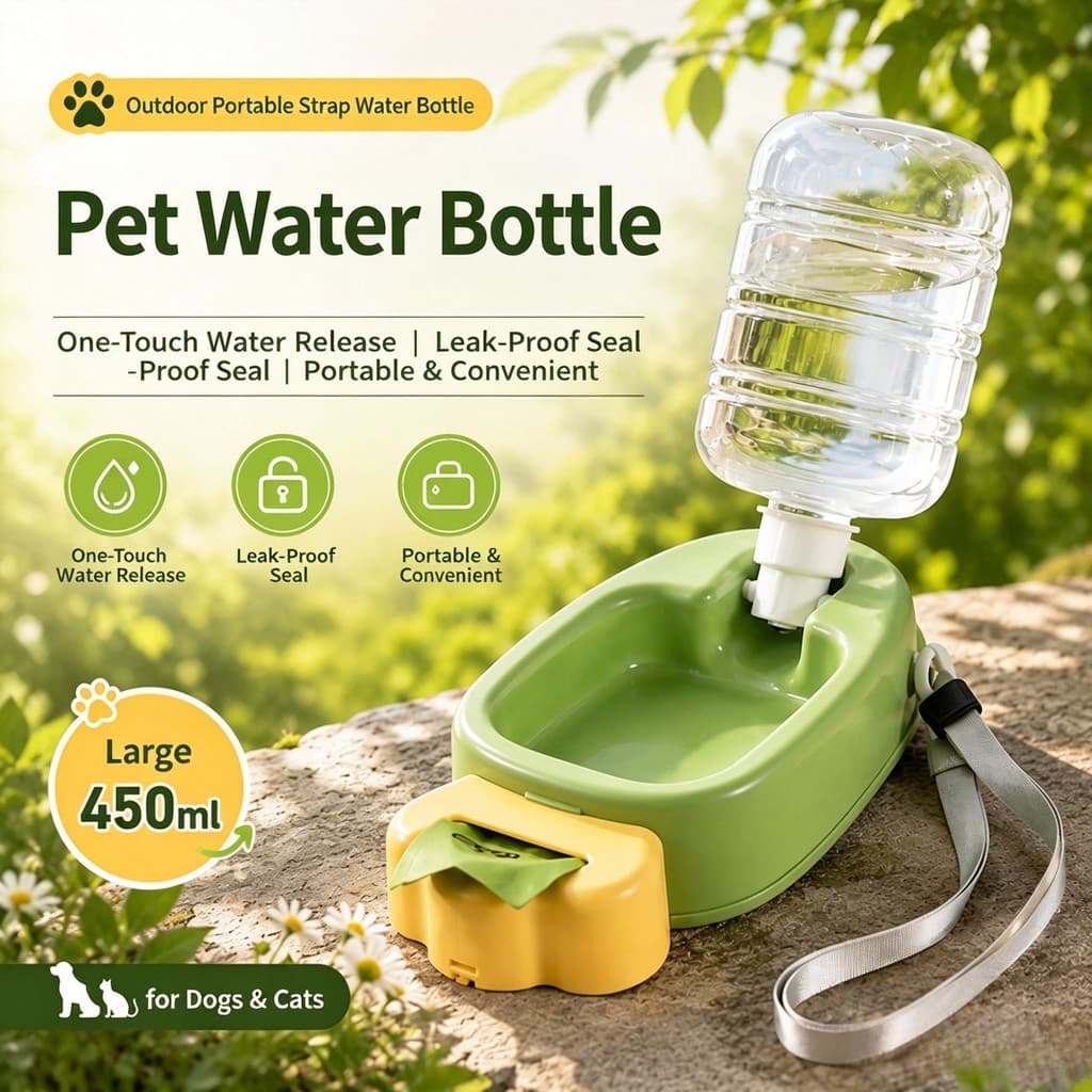 Fonte portátil para beber animais de estimação, alimentador automático de água com Base, tigela para cães, garrafa de ág