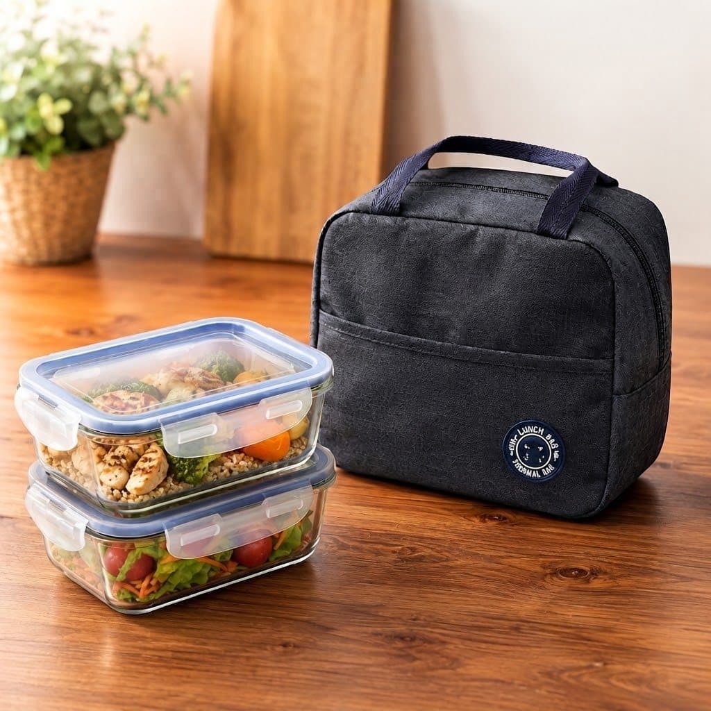 Kit - Bolsa Térmica Lancheira Marmita de vidro 640ML Trabalho Academia Faculdade