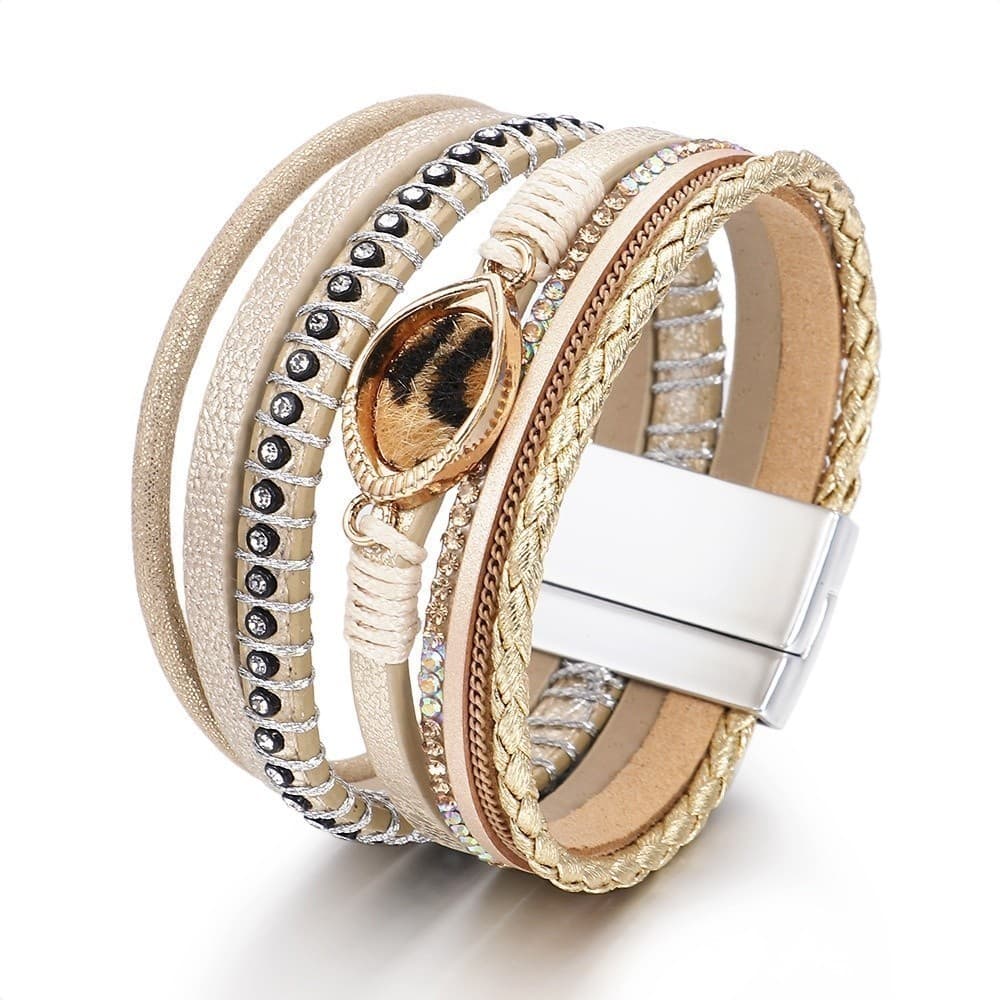 Pulseira de alta qualidade europeia americana Multi-camada trançada leopardo impressão pulseira estilo Buckly Haoshi diy