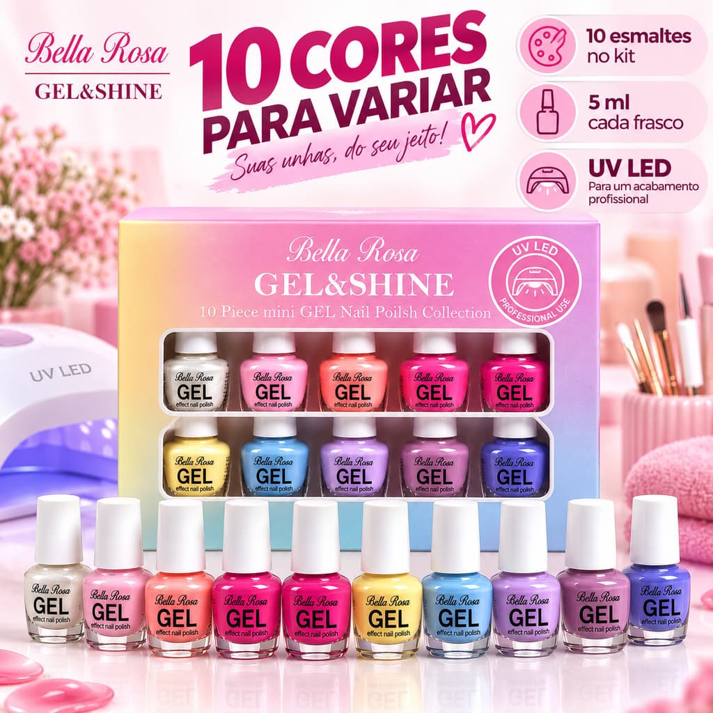 Kit Esmalte Gel Bella Rosa 10 Cores 5ml Cada Para Manicure Kit 10 Esmaltes Nail Art