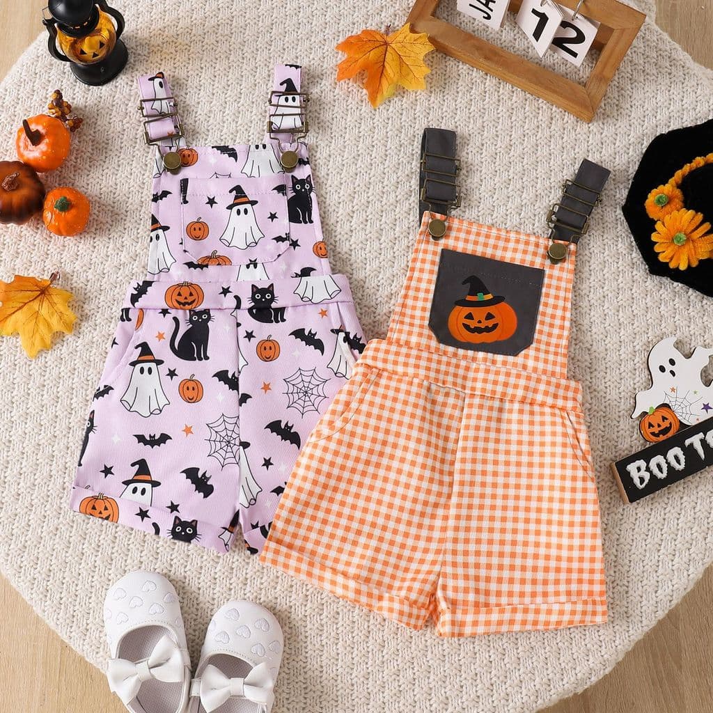 Primavera outono novo estilo Halloween engraçado divertido impressão padrão macacão bonito bebê