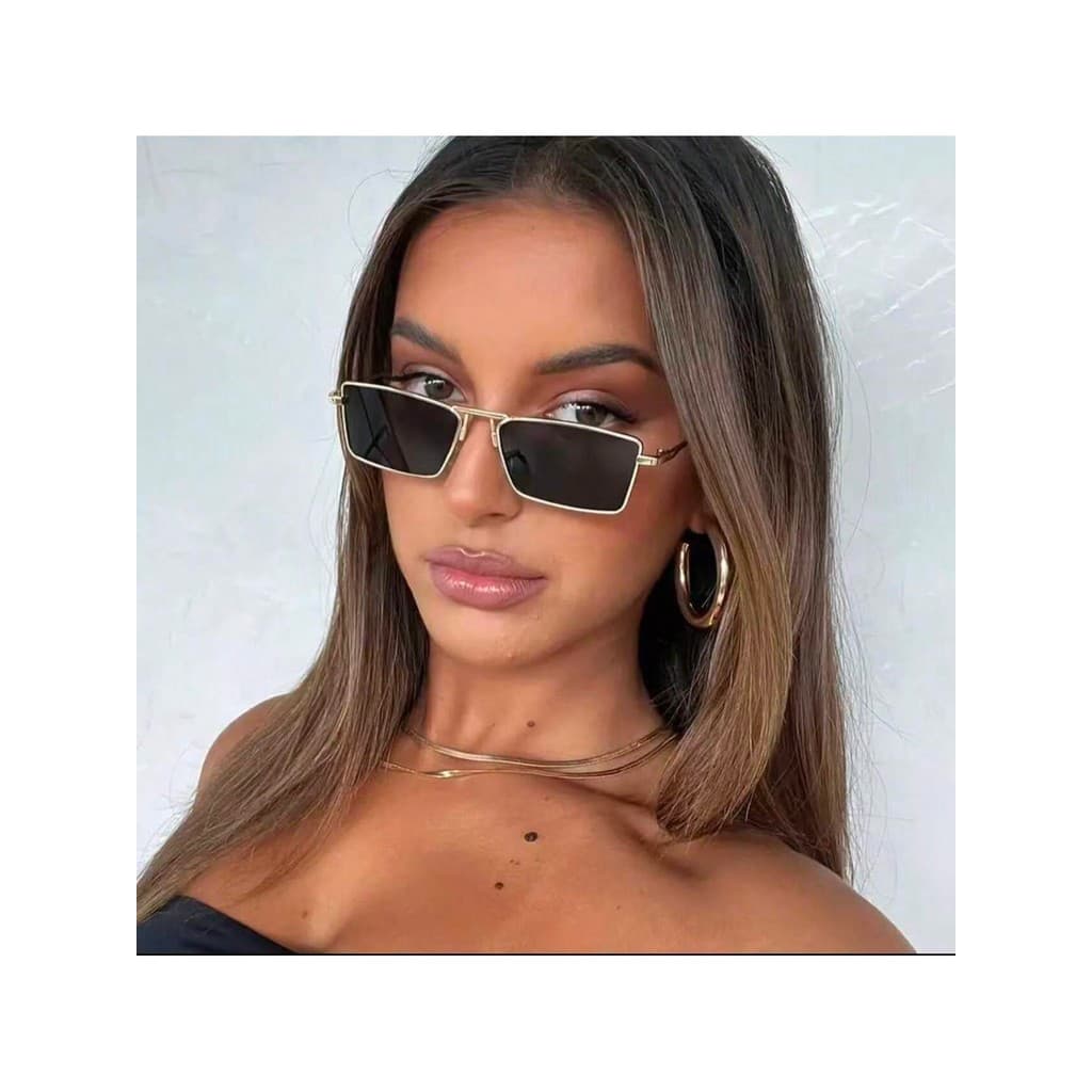 Óculos de Moda com Armação Metálica Inspirados em Vintage para Homens & Mulheres - Lentes Retangulares Pretas Estilosas