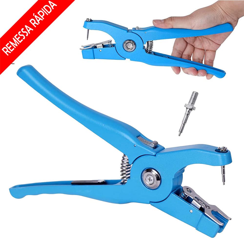 Aplicador universal de brincos para gado, aplicador de brincos para gado bovino, suíno, ovino e caprino (azul)