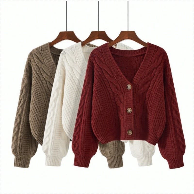 Roupa Exterior Feminina Vneck Torção Camisola Jaqueta Curta Fina Solta Outono E Inverno Moda