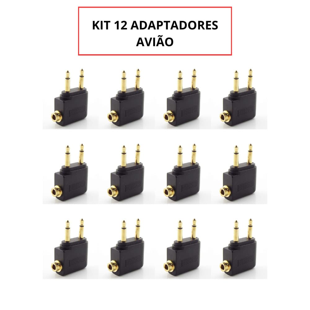 KIT 12 ADAPTADOR P2 DE FONE DE OUVIDO AVIÃO 3.5MM