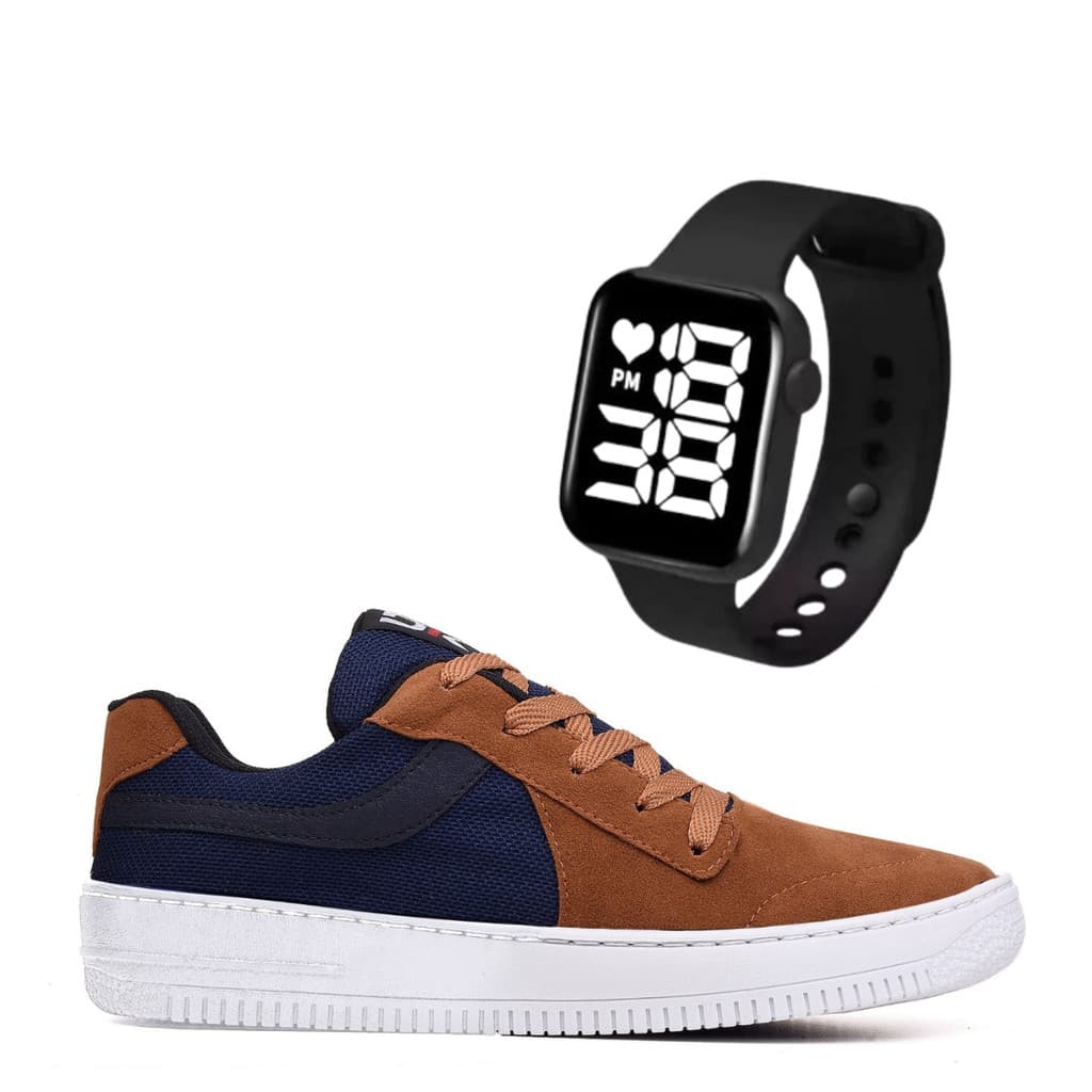 Tênis e Relógio Masculino DK de Camurça Skate Original Esportivo e Casual