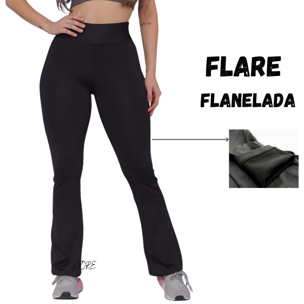 Calça Flare Flanelada Feminina Cintura Alta Peluciada Frio