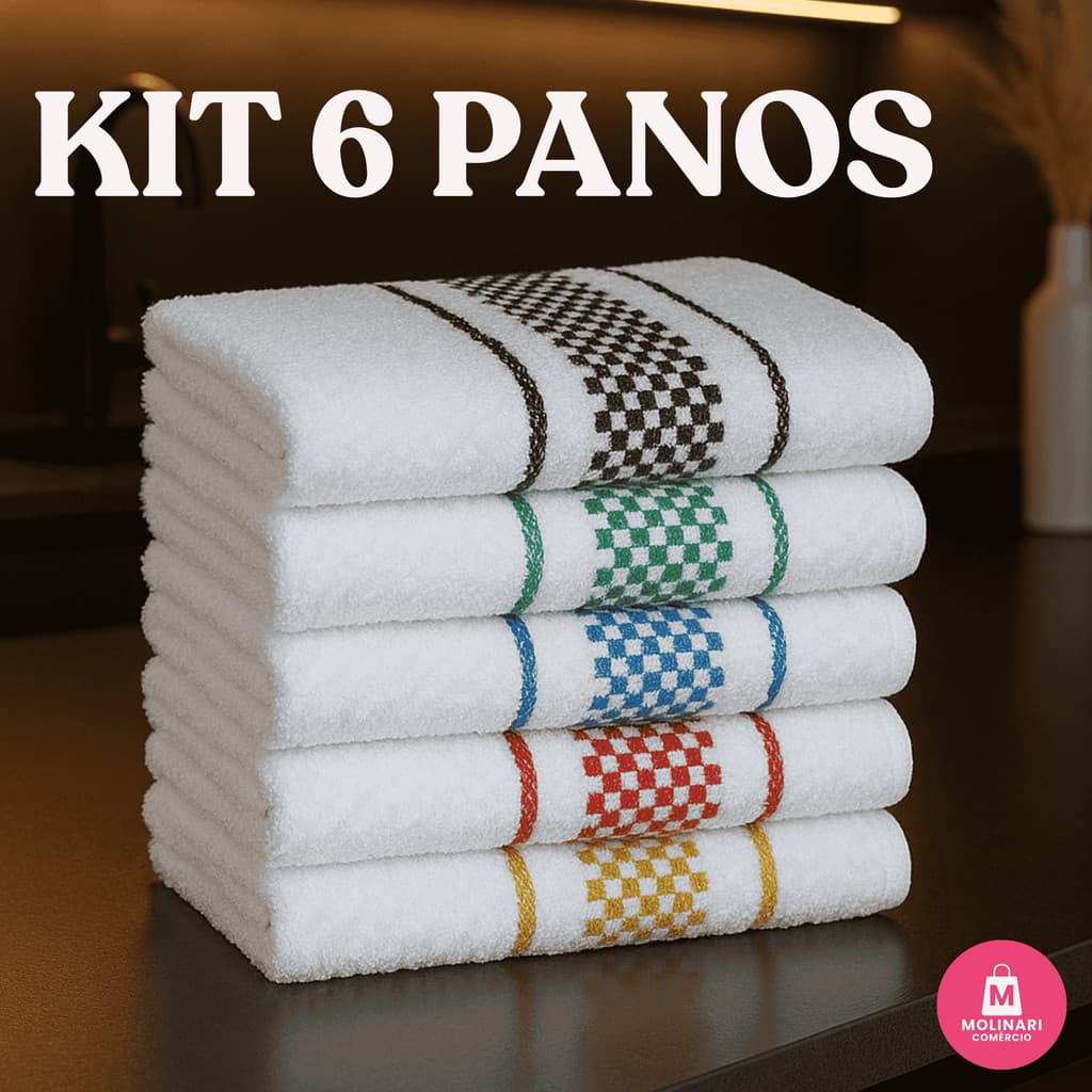 Kit 6 Panos de Prato Jacquard Atoalhado Toalha De Cozinha 100% Algodão