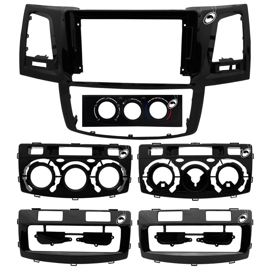 Moldura de Painel 2 Din 9" Polegadas Hilux 2014 até 2015 Ar Analógico e Digital Black Piano