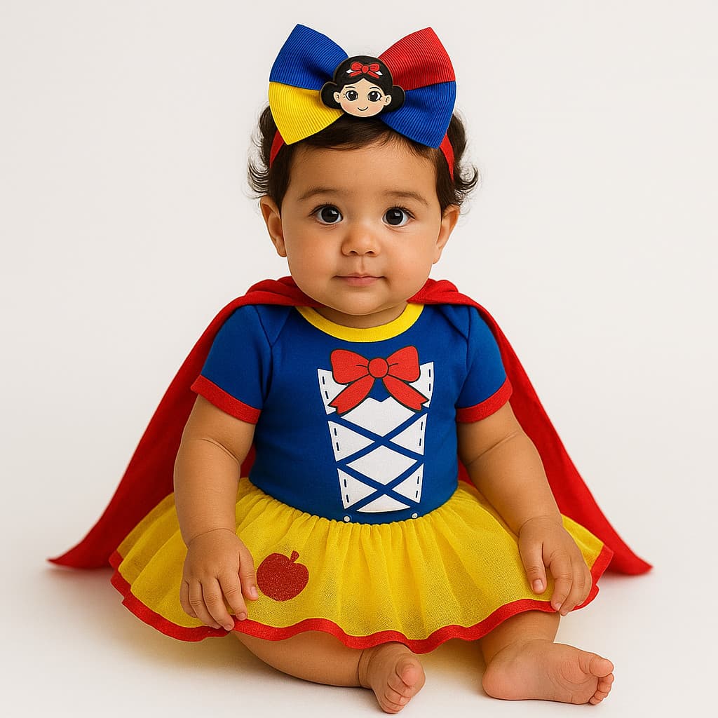 Body Bebê Infantil Menina Mêsversário Temático Branca de Neve Super Confortável Linha Premium
