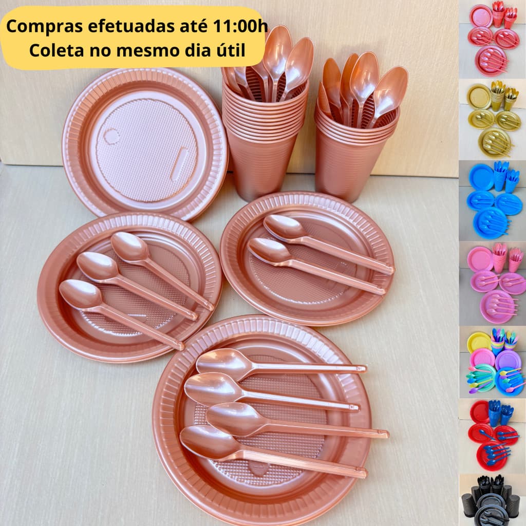 Kit Festa Aniversário Descartável Com Colher 150 PEÇAS 50 Pessoas -Festa De Natal - Fim De Ano