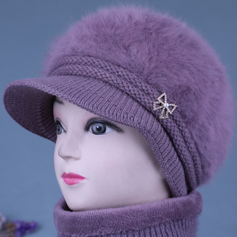 Inverno idosos chapéu feminino avó coelho lã malha quente chapéu de meia-idade idosos mãe velo grosso velho La