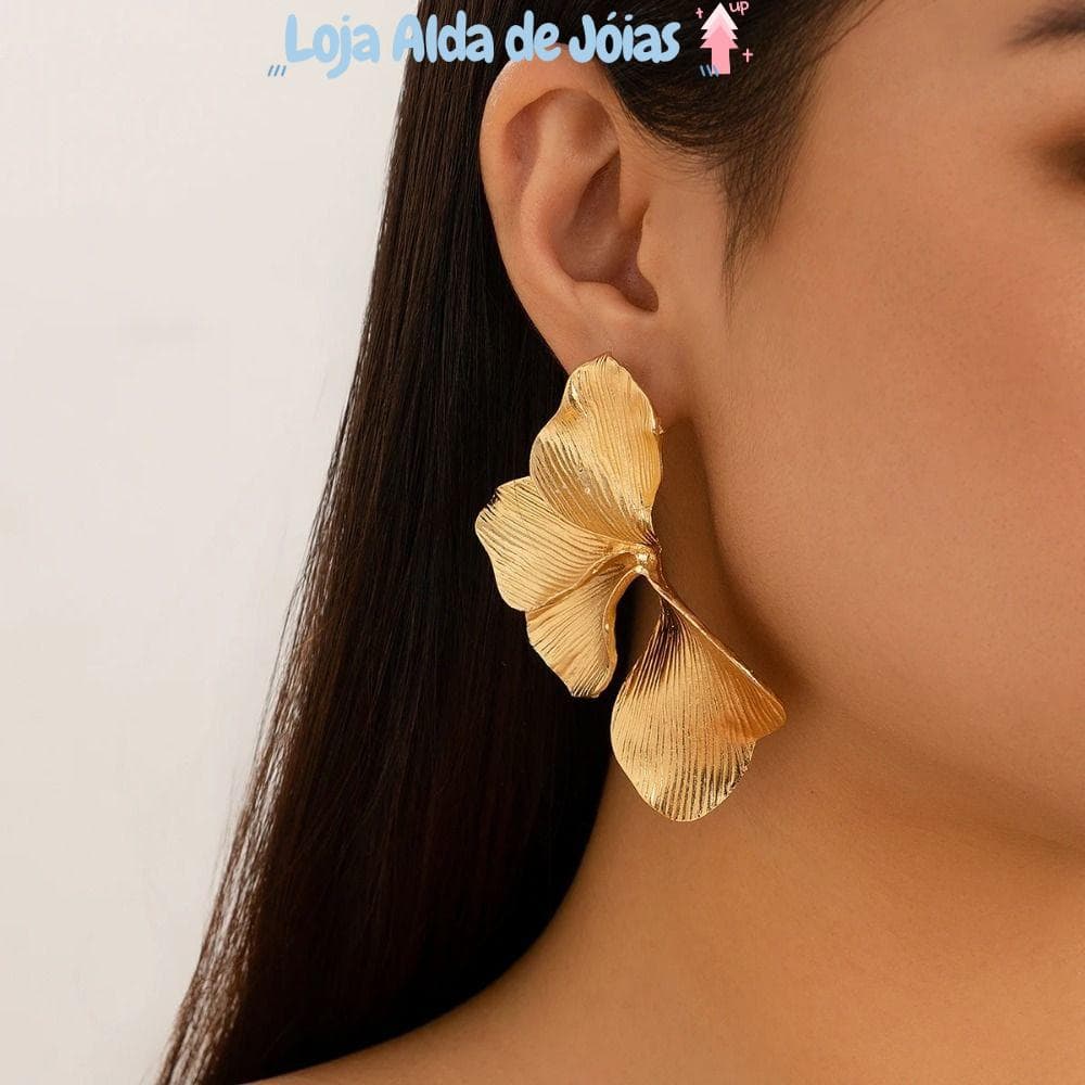 Brinco De Folhas De Ginkgo EMILEES , Brincos De Folha De Metal Banhados A Ouro Com Pingente De Pétala Exagerada