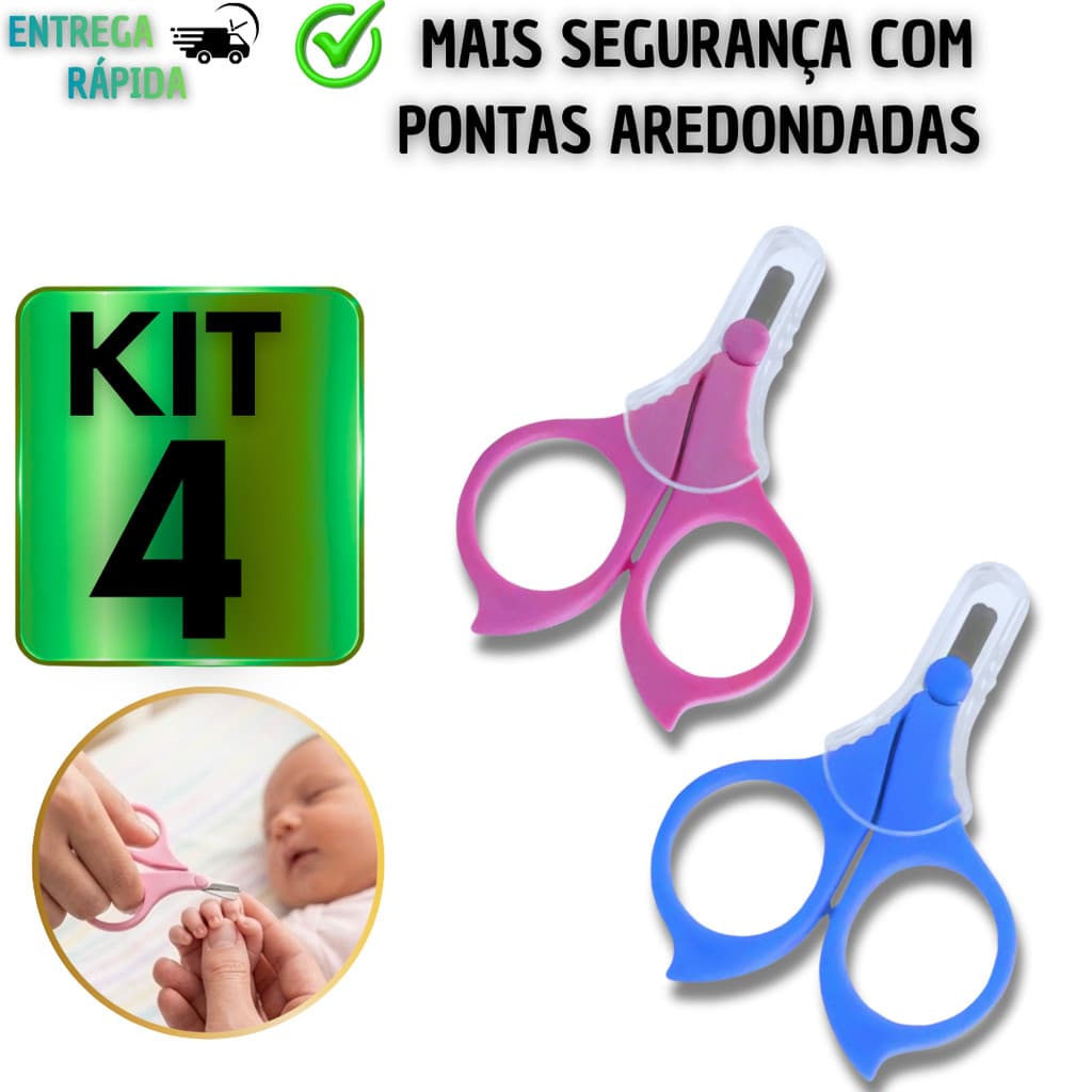 Tesoura Cortador De Unha Baby Aço Inox e Plástico Infantil Higiene Cuidados Bebê Com Ponta Arredondada