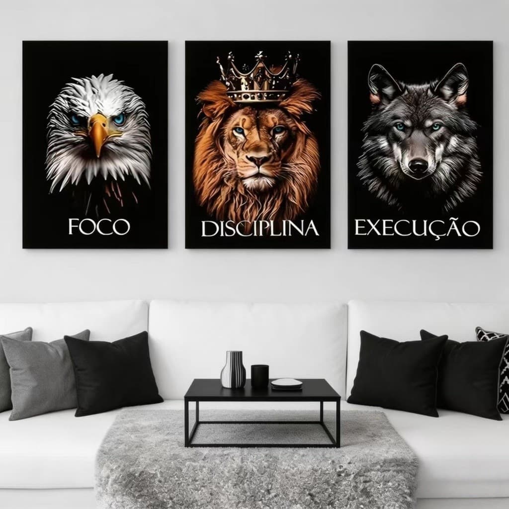 Quadros Decorativos Leão Águia Lobo Paixão Foco Executivo Disciplina Sala De Estar Quarto Escritório Decoração 40x60cm