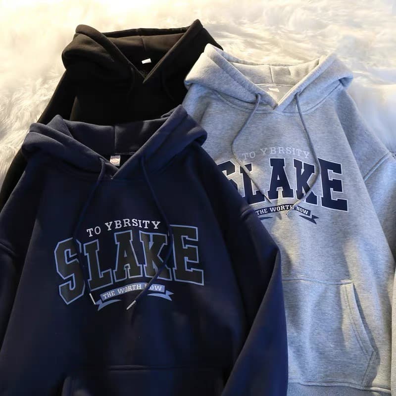 Outono inverno novo estilo Casual casal com capuz carta impressa moletom de lã ins simples estilo Harajuku