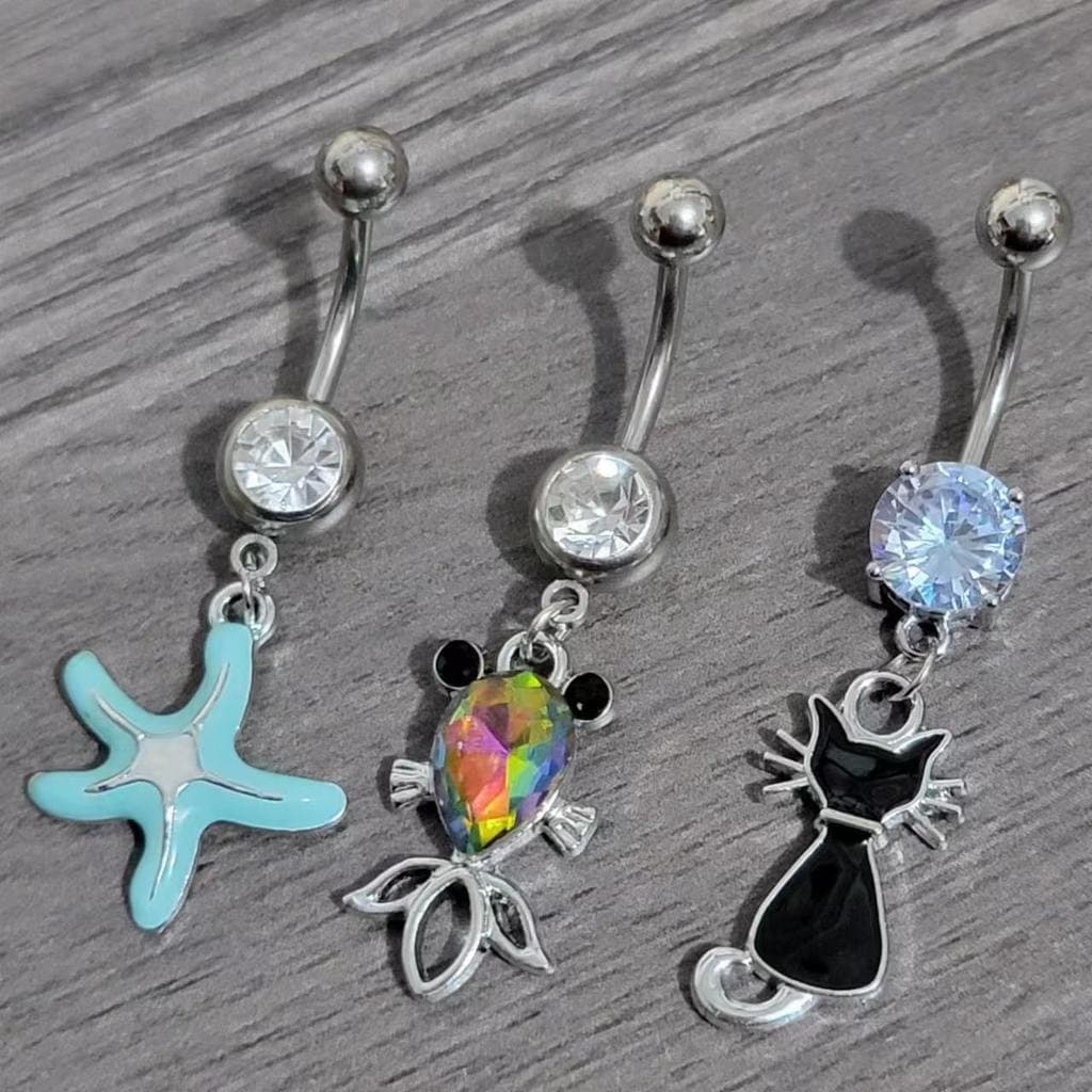| bijuterias femininas | 【piercing umbigo】 ✮Cross-Border E-Commerce novo estilo estrela do mar umbigo anel preto branco