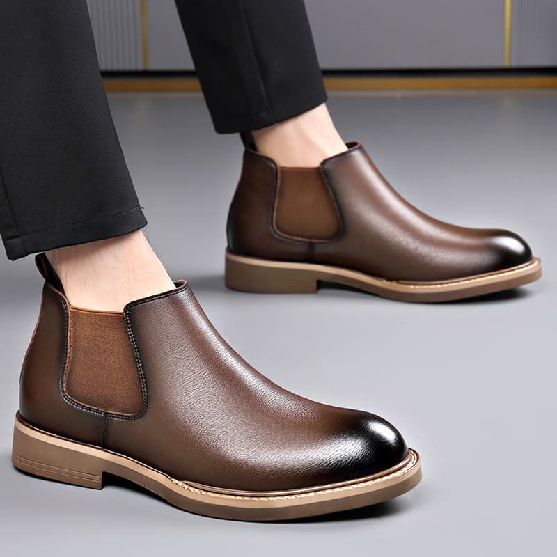 Chelsea botas de inverno couro genuíno mais veludo masculino Martin botas deslizamento-On manga baixo-Top interno aument