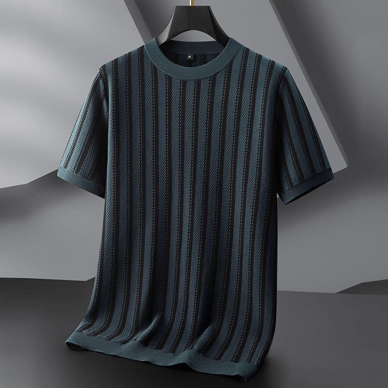 Outono novo estilo na moda camisola de manga curta masculina Casual solto All-Match em torno do pescoço Jacquard velho d