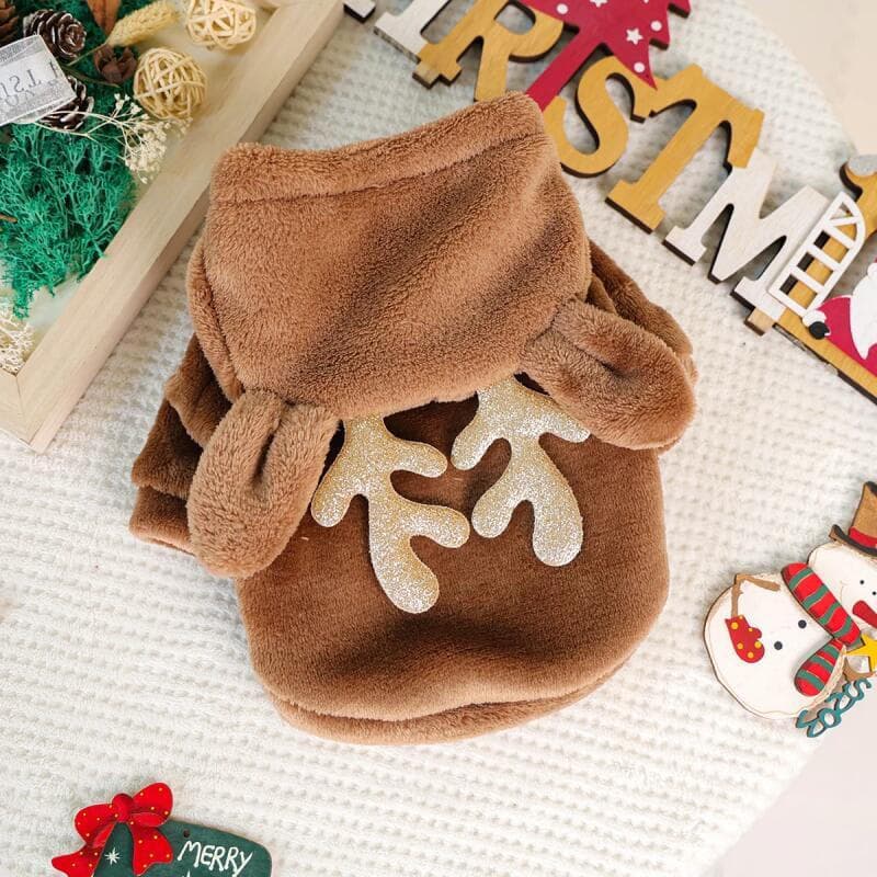 1 peça de roupa para animais de estimação, fofa, com chifres de rena tridimensionais, roupa de Natal para gato e cachorr