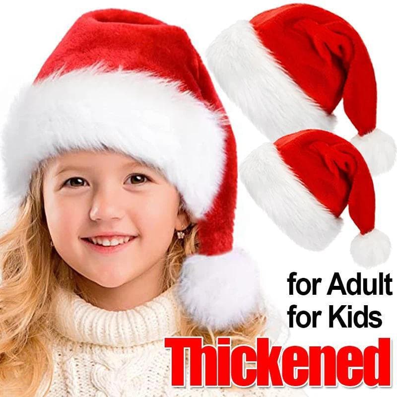 Chapéu de Natal de Ano Novo Vermelho de Pelúcia Espessa, Chapéus de Papai Noel para Adultos e Crianças, Gorros de Invern