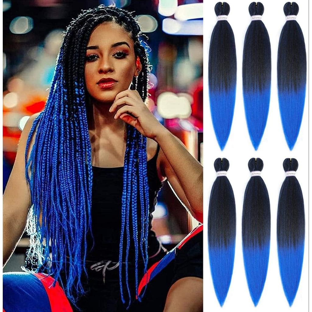 Cabelo para Tranças Pré-Esticado, Pacote com 6 Extensões de Cabelo Trançado Azul de 26 polegadas, Trança Sintética EZ pa