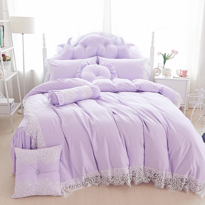 Estilo coreano puro algodão estilo princesa conjunto de quatro peças algodão roxo ins bonito rendas colcha capa saia qua