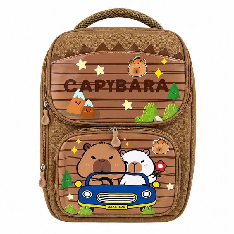 Mochila Infantil Capivara Marrom Alças de Costas Acolchoadas