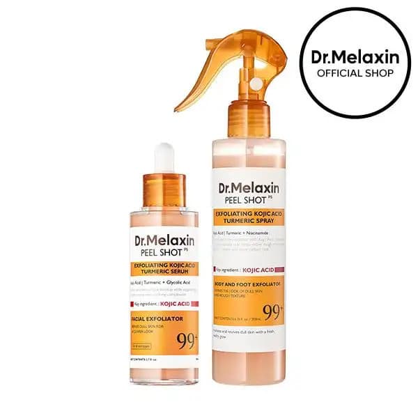 [Dr.Melaxin Oficial] Peel Shot Duo de Ácido Kójico e Cúrcuma - Sérum e Spray 99% Puro de Ácido Kójico e Cúrcuma - Loja O