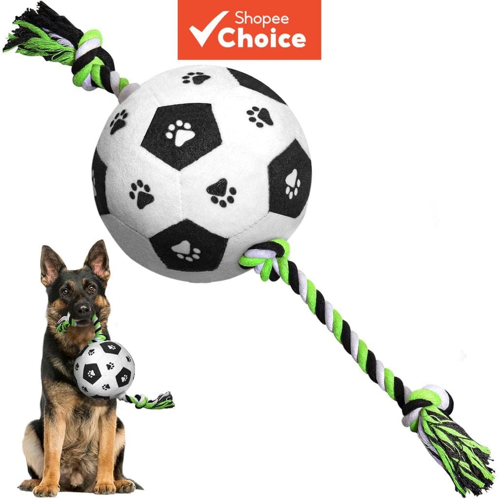 Bola de Futebol de Pelúcia Resistente para Cachorro: Brinquedo Interativo para Buscar e Brincar ao Ar Livre com Corda