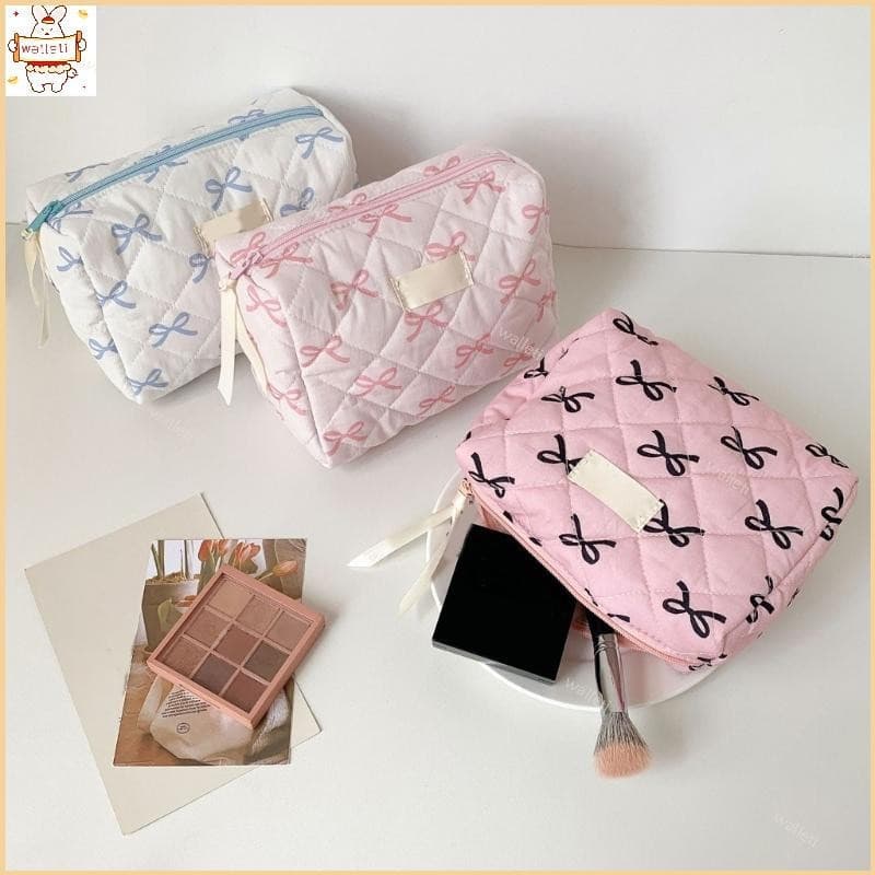Espaçoso Saco Maquiagem Zíper Para Cuidados A Pele Essencial Elegante Bowknot Impressão Organizador Higi