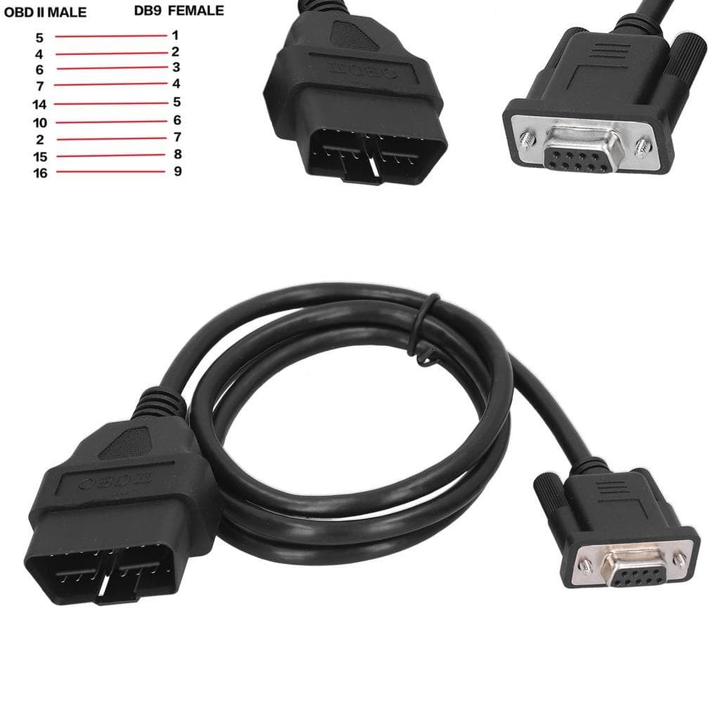 16Pin OBD2 para RS232 DB9 Conector do cabo de extensão do adaptador de interface de diagnóstico de carro