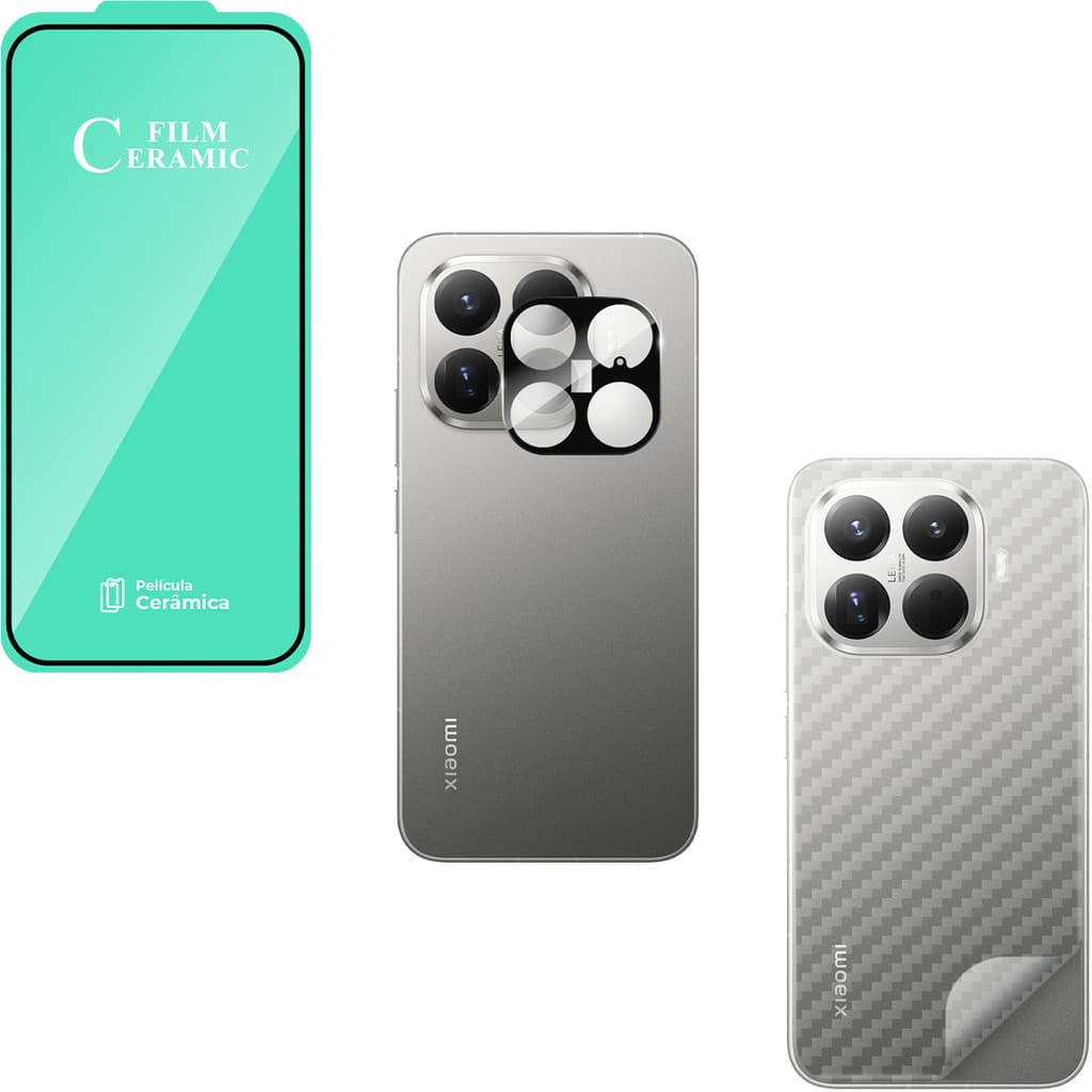 Película Cerâmica + Película Câmera Vidro + Película Traseira Carbono P/ Xiaomi 15T Pro 5G