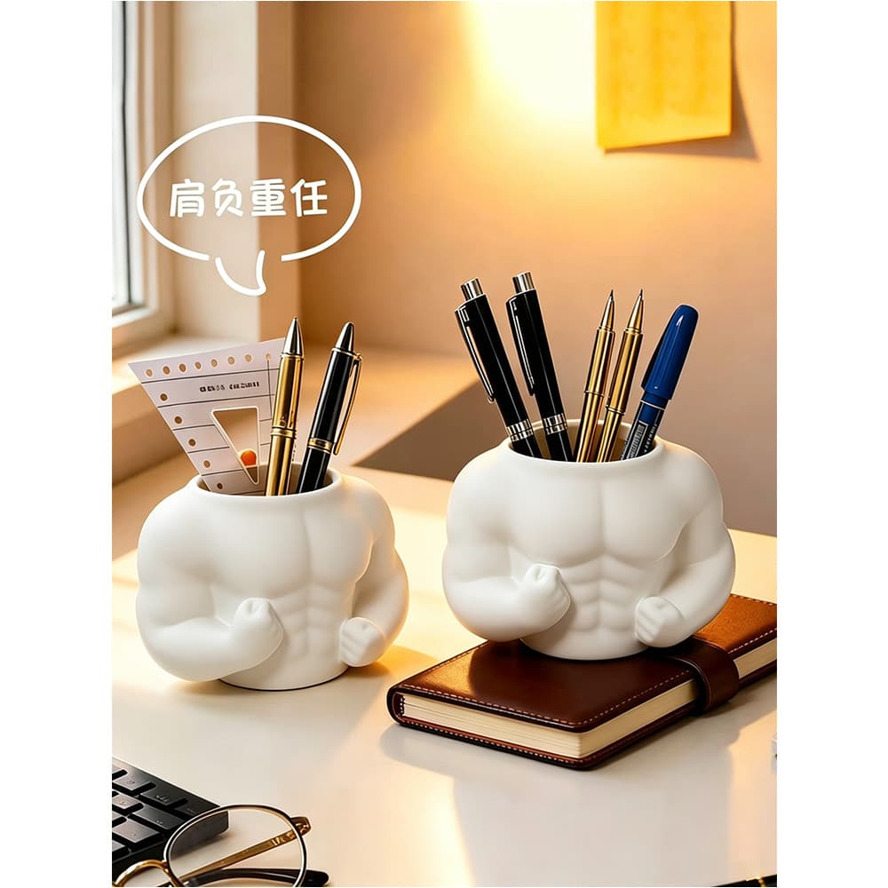 Criativo forma muscular caneta titular mesa decoração ornamentos estudo em casa bonito dos desenhos animados caixa de ar