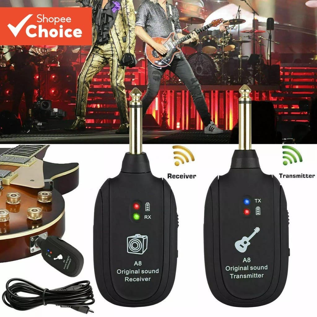 Sistema Sem Fio De Guitarra UHF A8 Com Transmissor E Receptor Recarregáveis Para Baixo Elétrica Equipamento De Áudio Pro