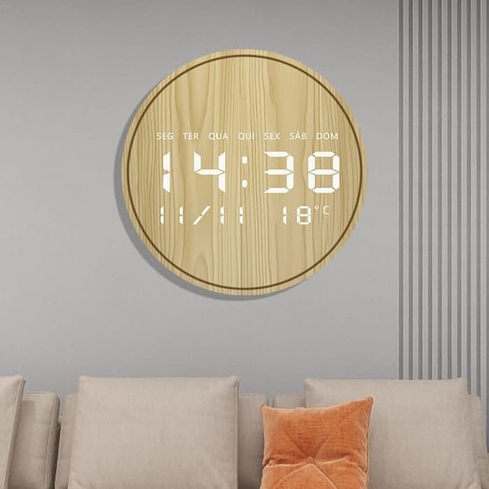 Relógio Digital De Parede Grande 3D Led Com Alarme Temperatura Umidade E Data