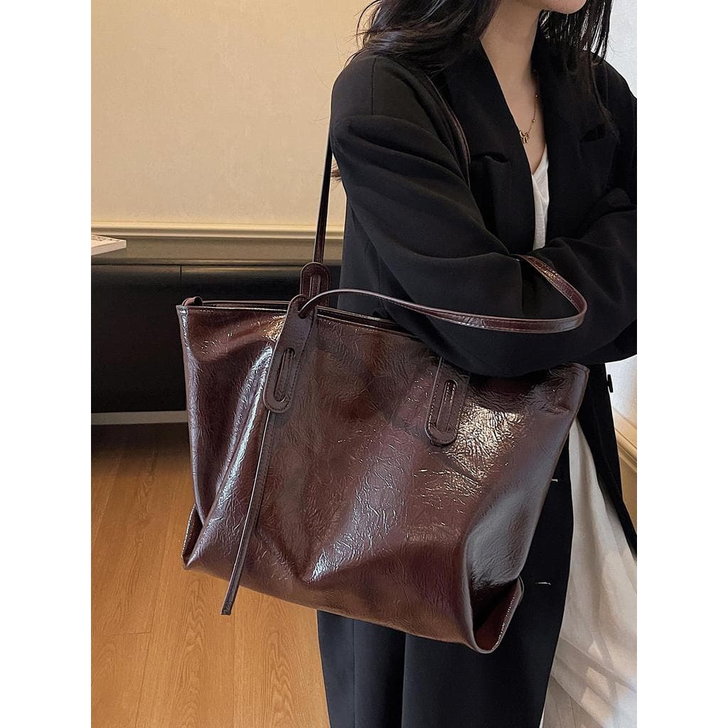 Bolsa bolsa transversal feminino Bolsa de couro de cera de óleo de grande capacidade feminina 2026 novo estilo moda All-