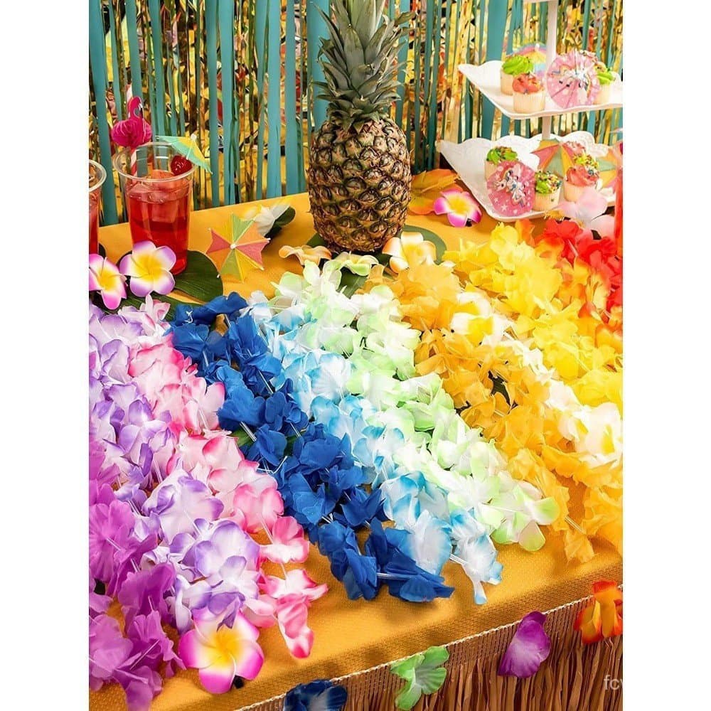 24pcs Decorações Da Festa Lei Das Flores Havaianas Multicolor Colar De Tropicais Verão Praia Luau Tema Suprimentos