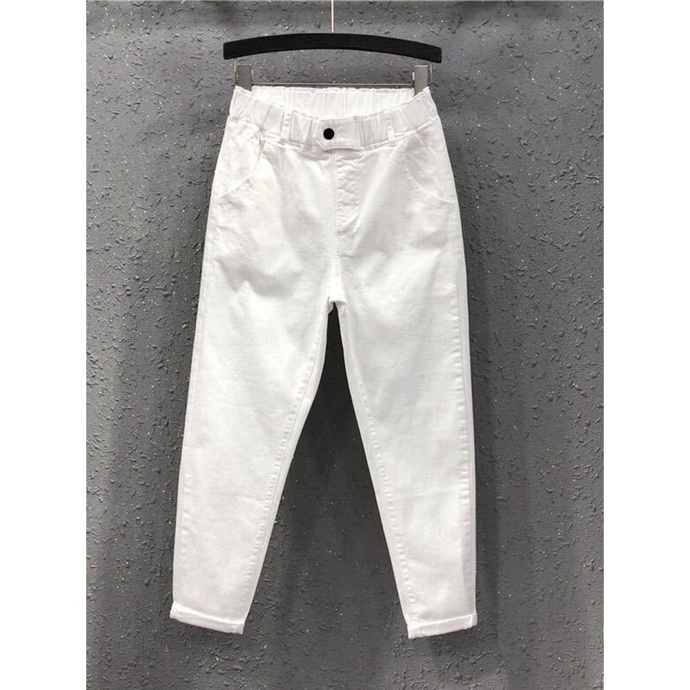 Pick up vazamento desconto pequeno branco tornozelo comprimento calças casuais estudante solto mais magro olhar cintura